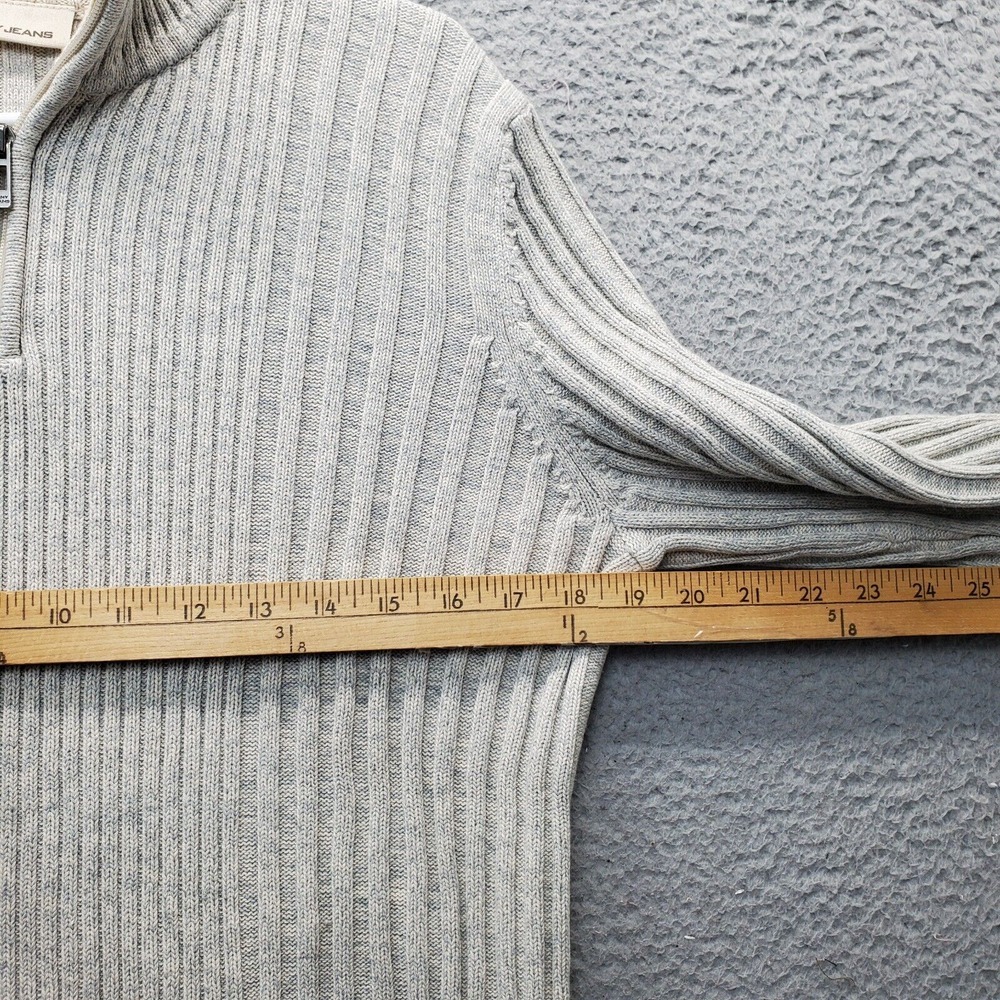 DKNY Sweater Mens Large Gray‎ Chunky Knit Ribbed Stretch Mock Neck Quarter Zip - Picture 5 of 7